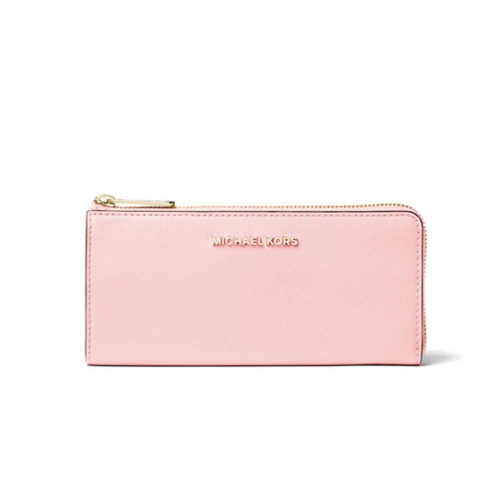 MICHAEL KORS- Powder Blush - Jet Set Travel Large Leather Quarter-Zip Wallet